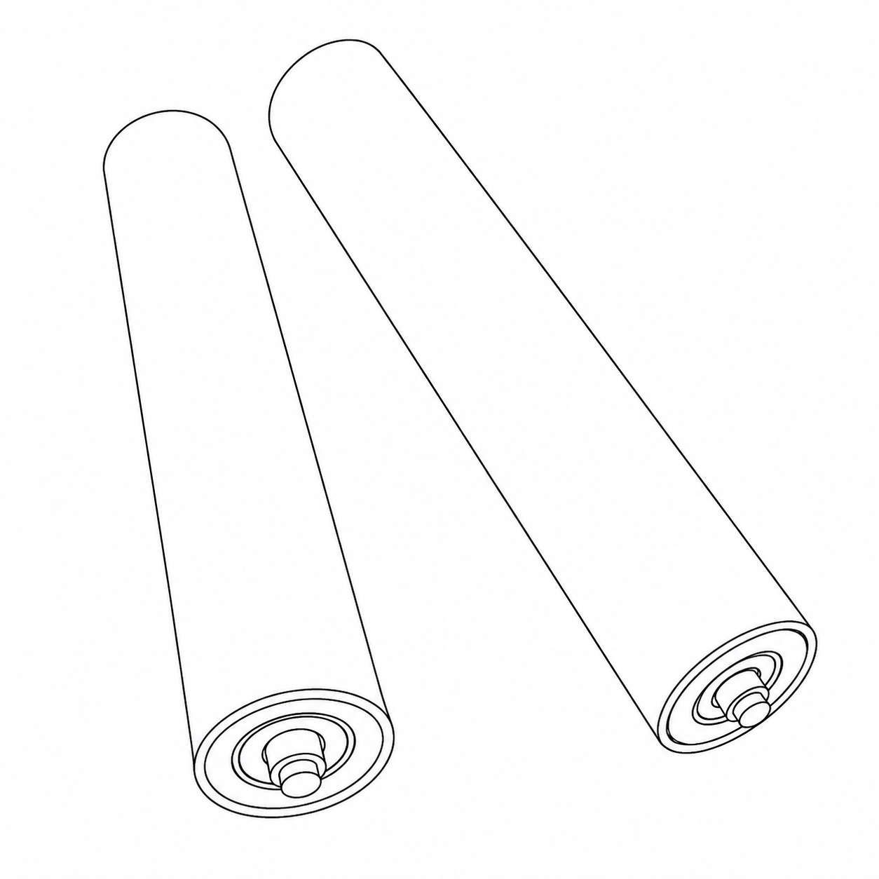 Line drawing of two cylindrical objects with circular ends on a white background